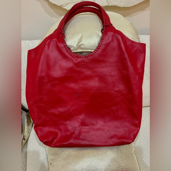 Jennifer Haley genuine red pebble leather fringe hobo bag - Picture 4 of 8